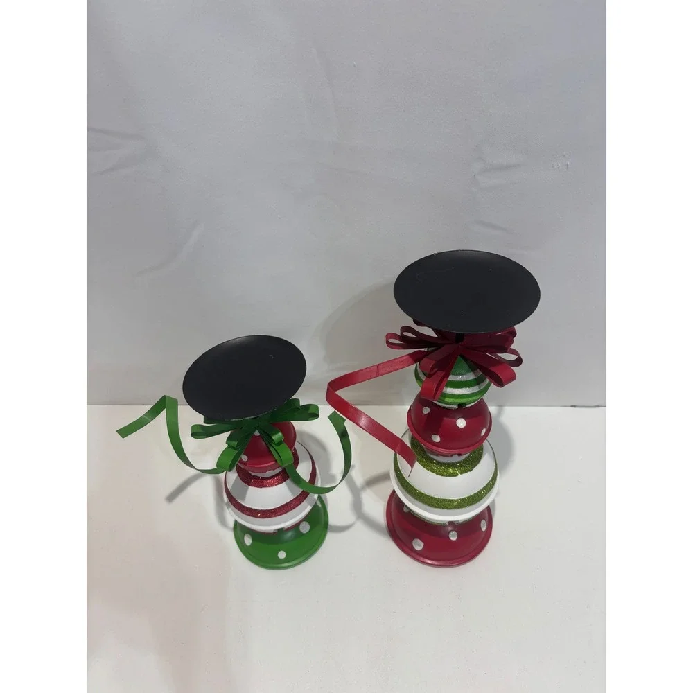 Burton Burton Candle Holders OS Red Green Jingle Bell Metal Set of 2 Christmas
